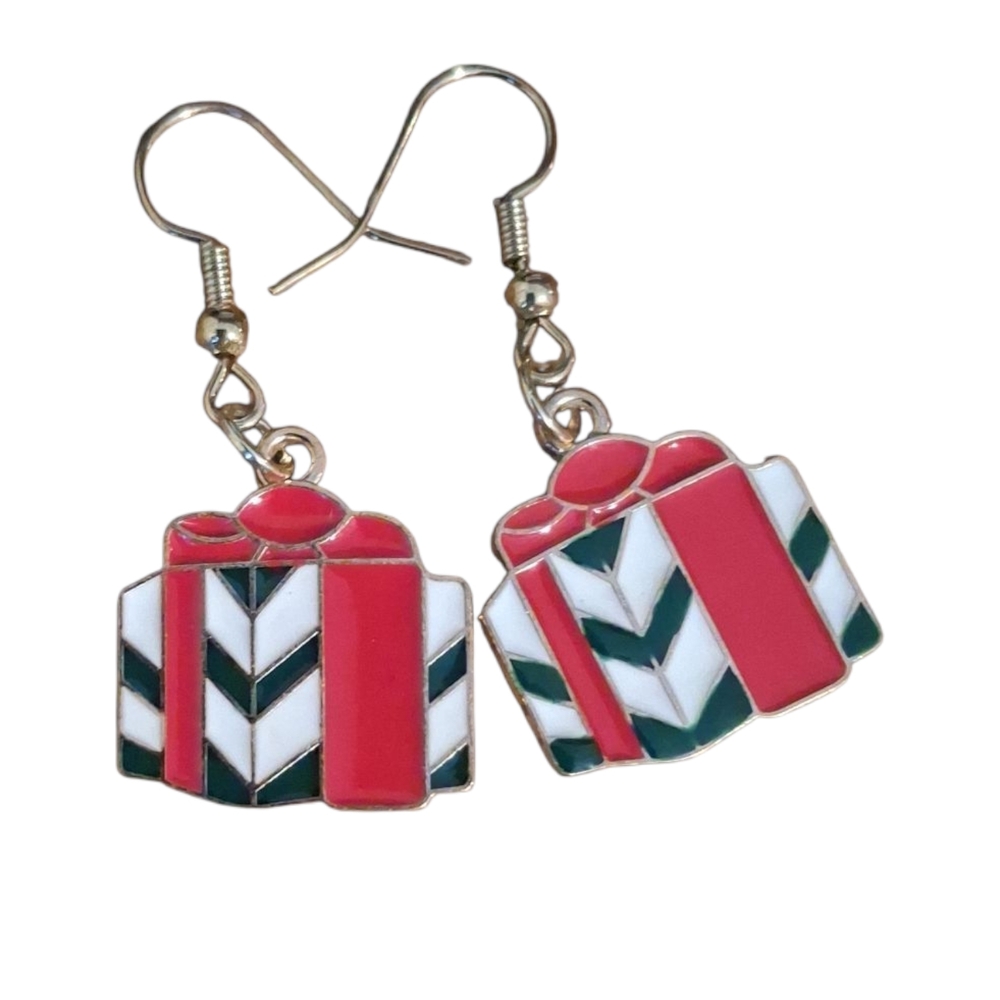 Chevron Pattern Red and Green Earrings